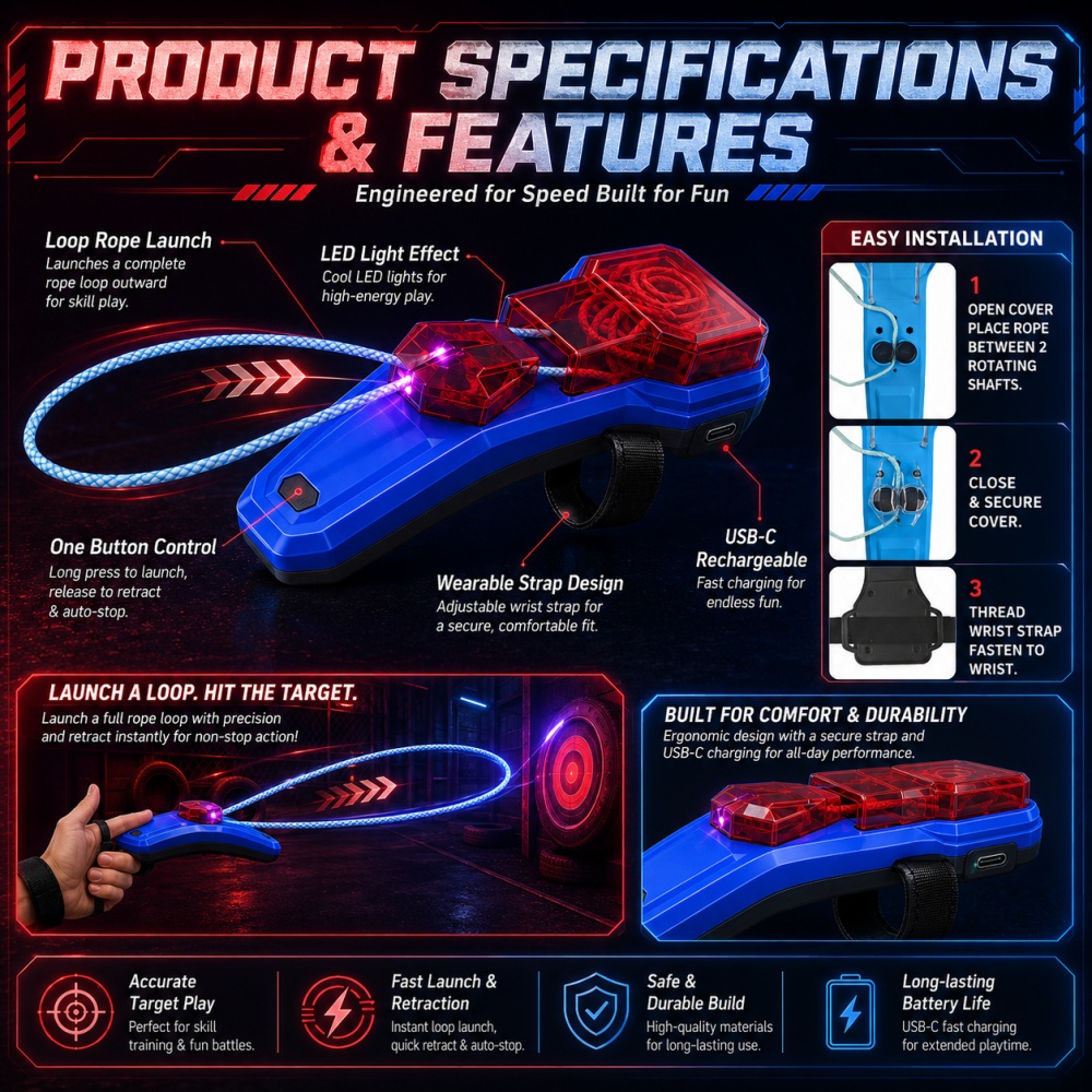 Rope Launcher Spider Web Shoot - Car Led Light ulasan dan harga